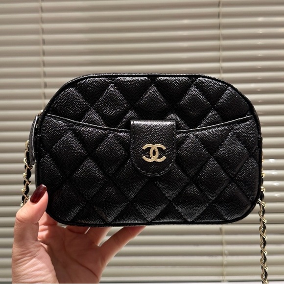 CHANEL Handbags - New Caviar Quilted Chain Camera Bag Black gold hardware